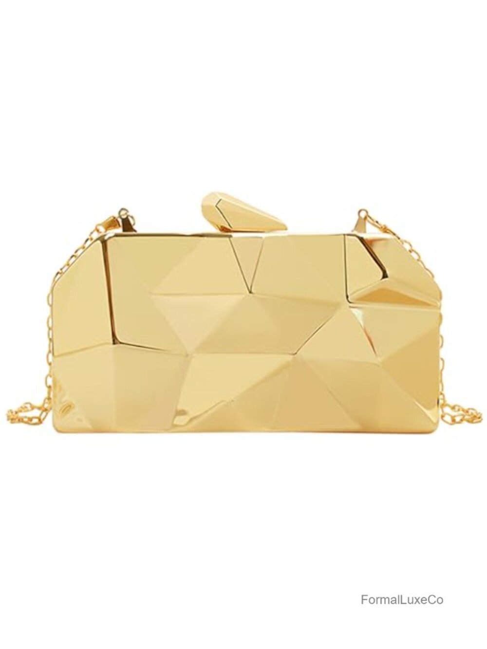 Geometric Chain Evening Clutch Metal Handbag Detachable Strap Wedding Party